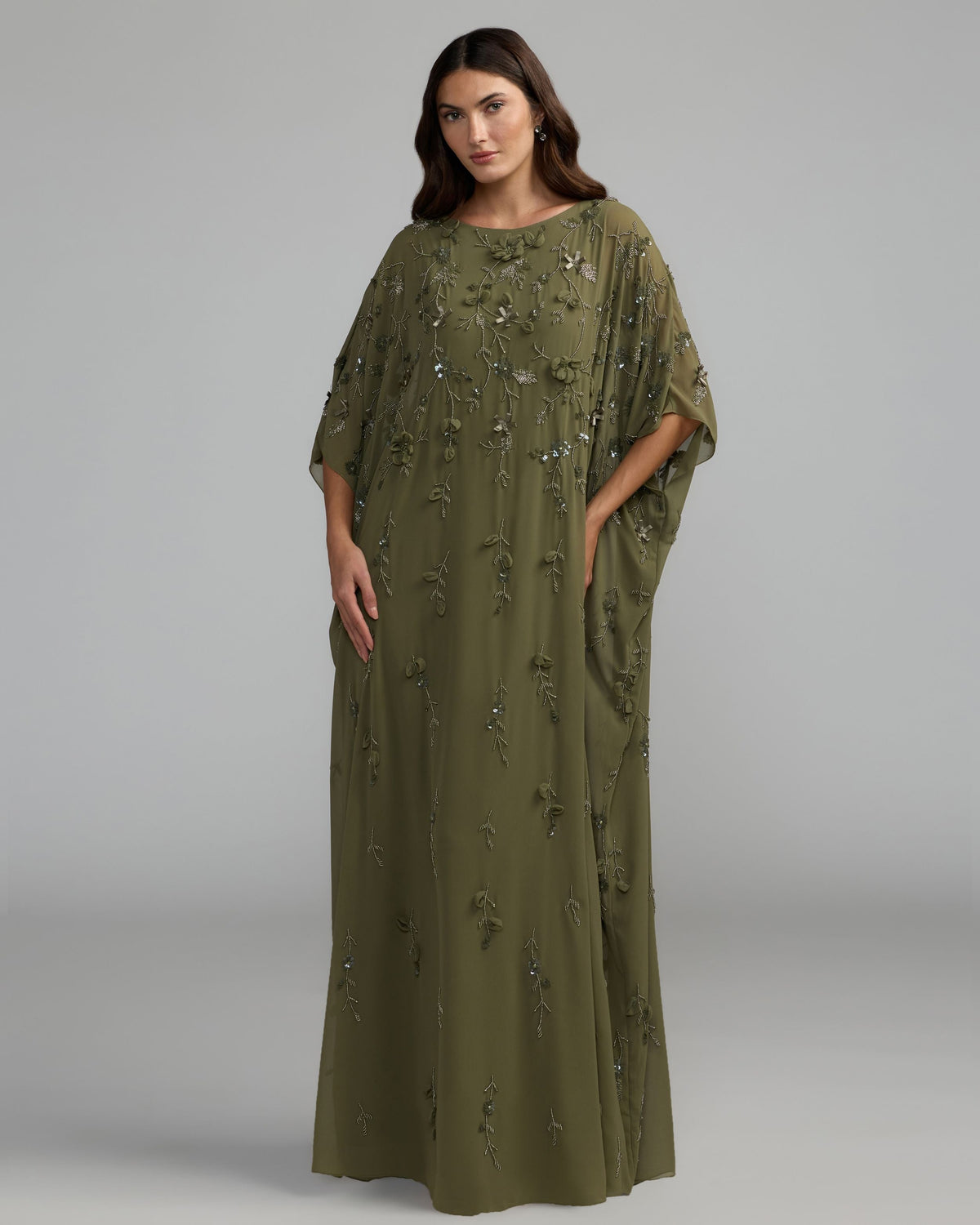 Olive Floral Embellished Kaftan Gown Designer Collection
