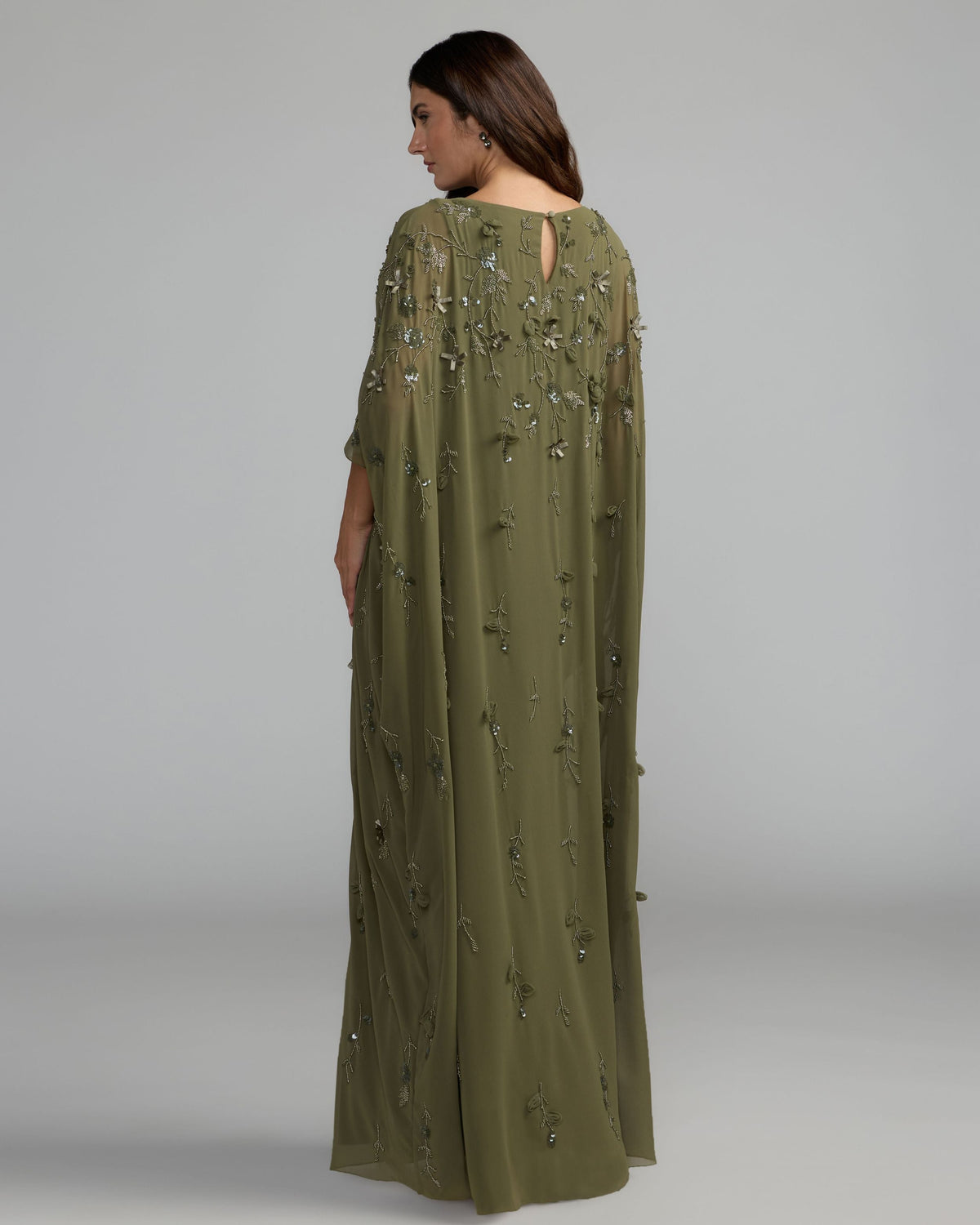 Olive Floral Embellished Kaftan Gown Designer Collection