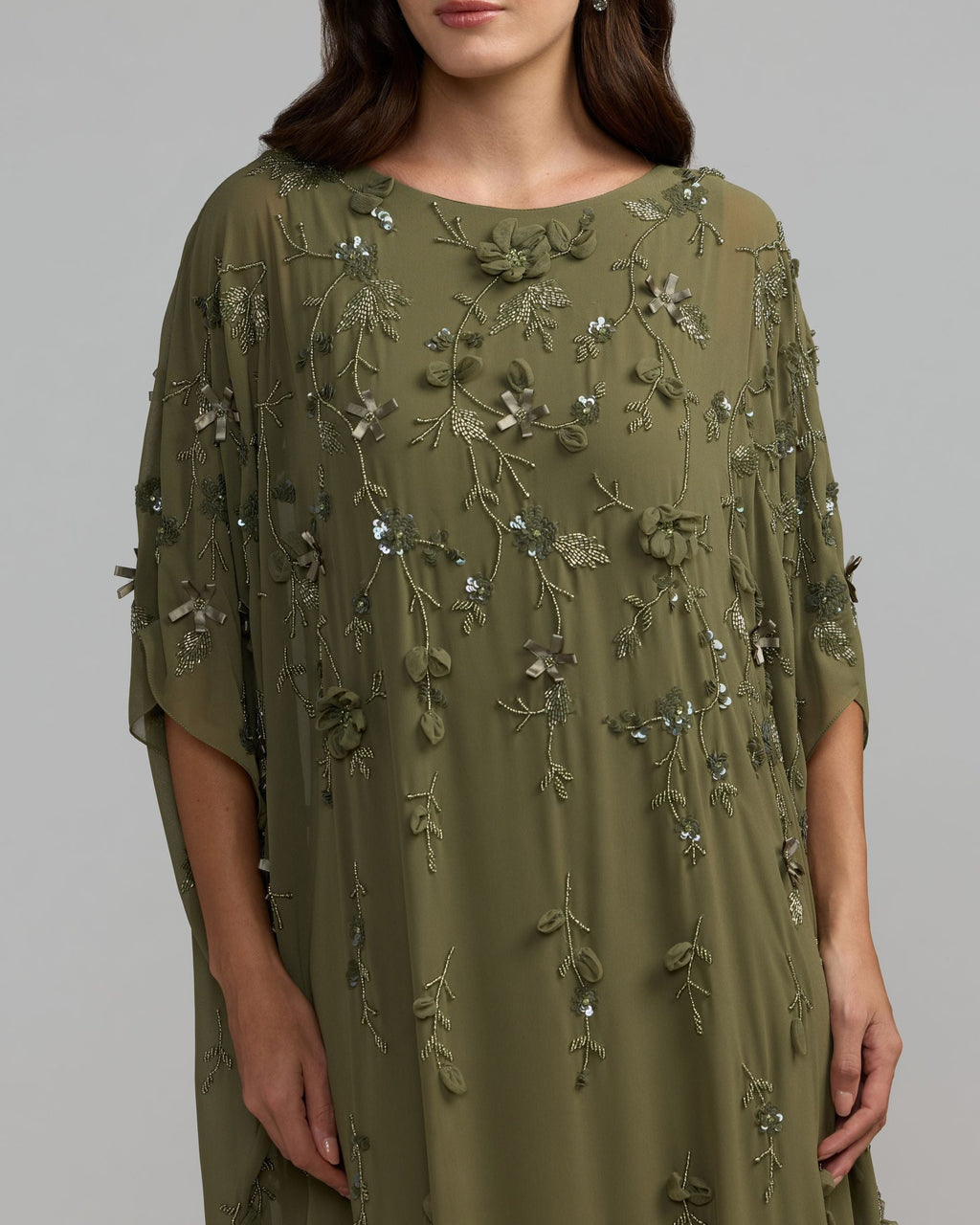 Olive Floral Embellished Kaftan Gown Designer Collection