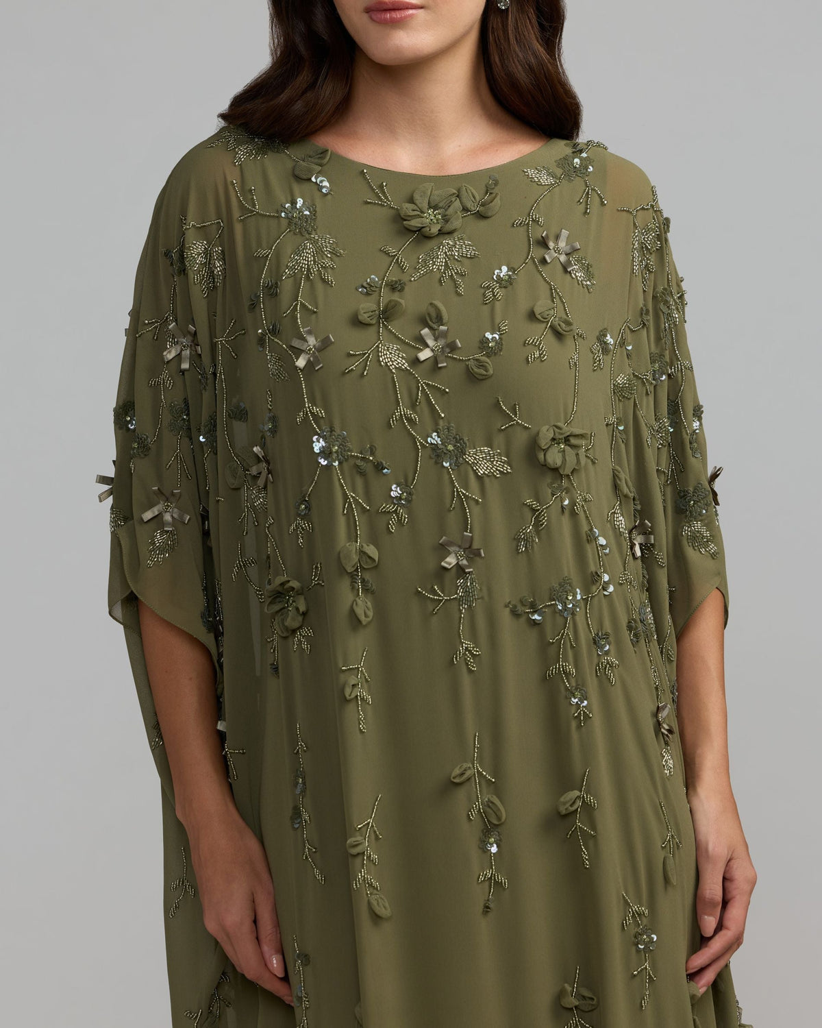 Olive Floral Embellished Kaftan Gown Designer Collection