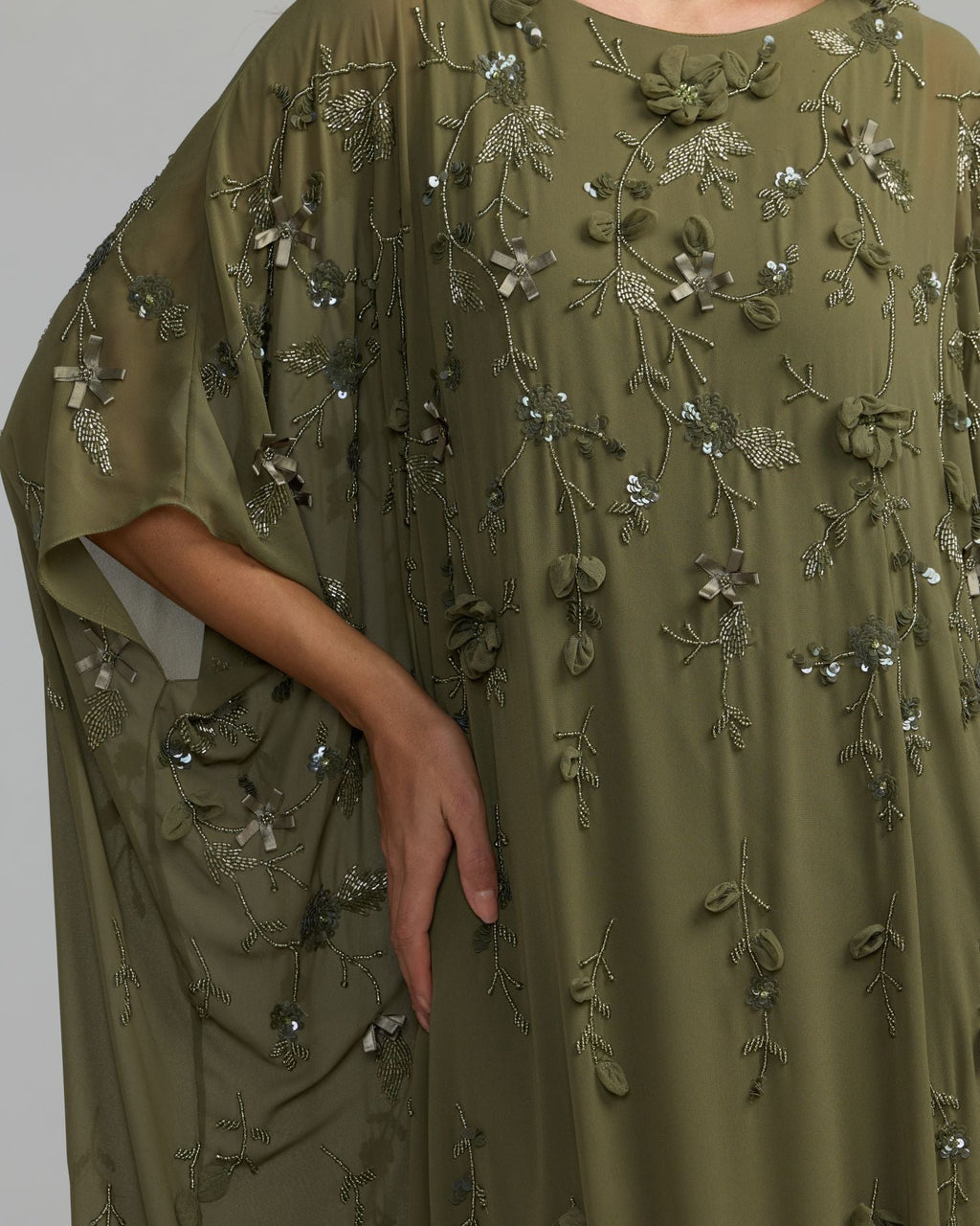 Olive Floral Embellished Kaftan Gown Designer Collection
