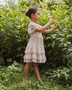 Girls Pink Embellished Flutter Sleeve Ruffle Gown Designer Collection