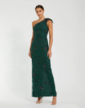 Green Floral Beaded One Shoulder Gown - Designer Collection