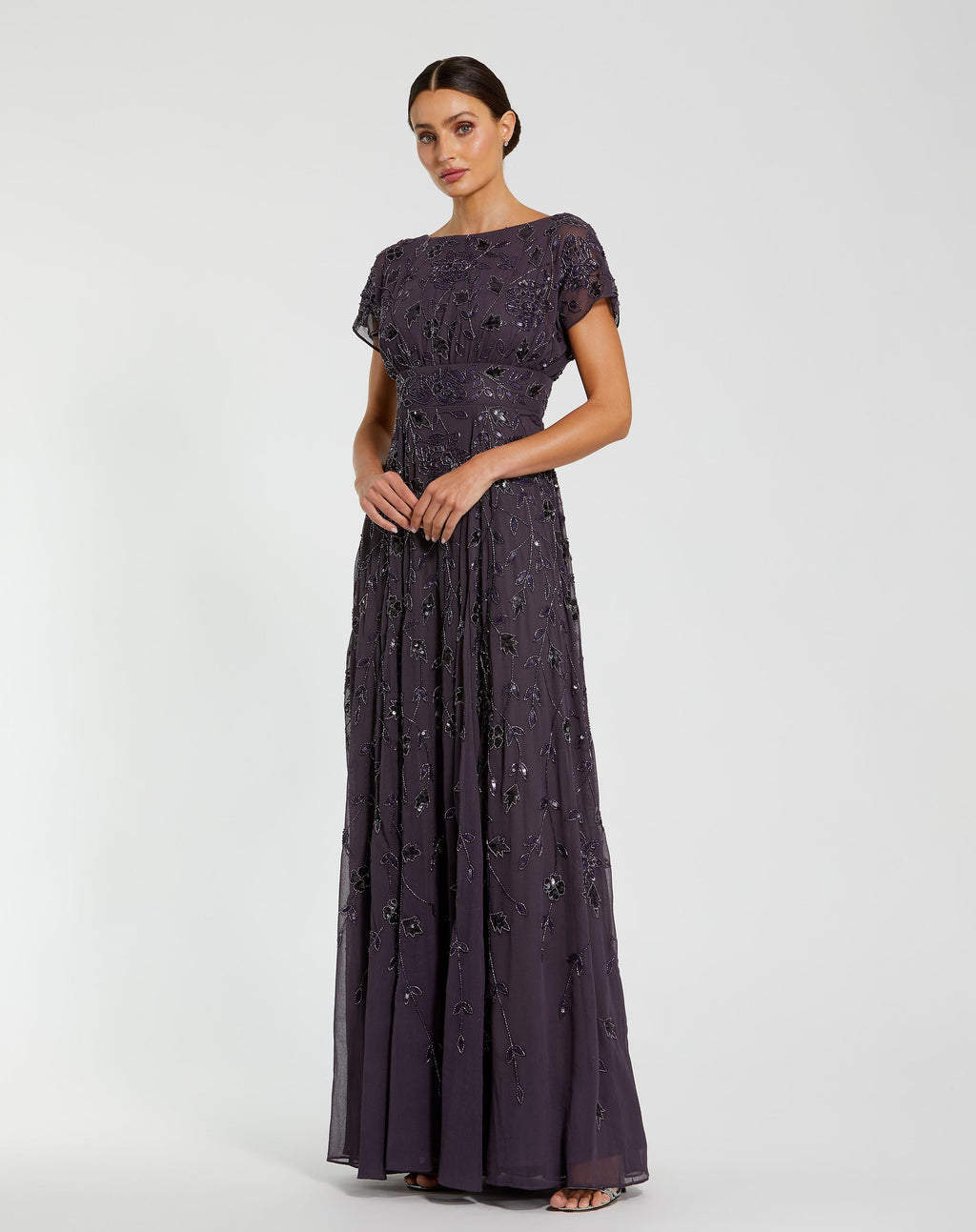 Purple Embellished Georgette A-Line Gown - Designer Collection