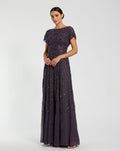 Purple Embellished Georgette A-Line Gown - Designer Collection