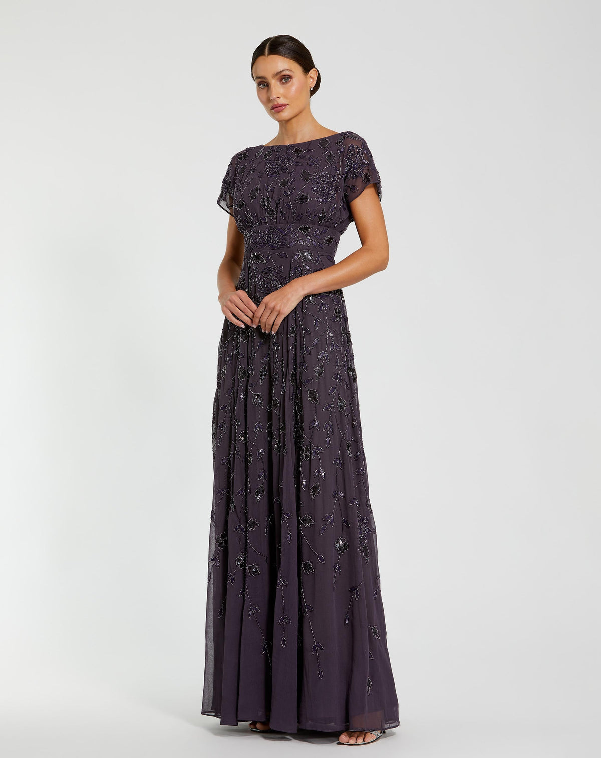 Purple Embellished Georgette A-Line Gown - Designer Collection