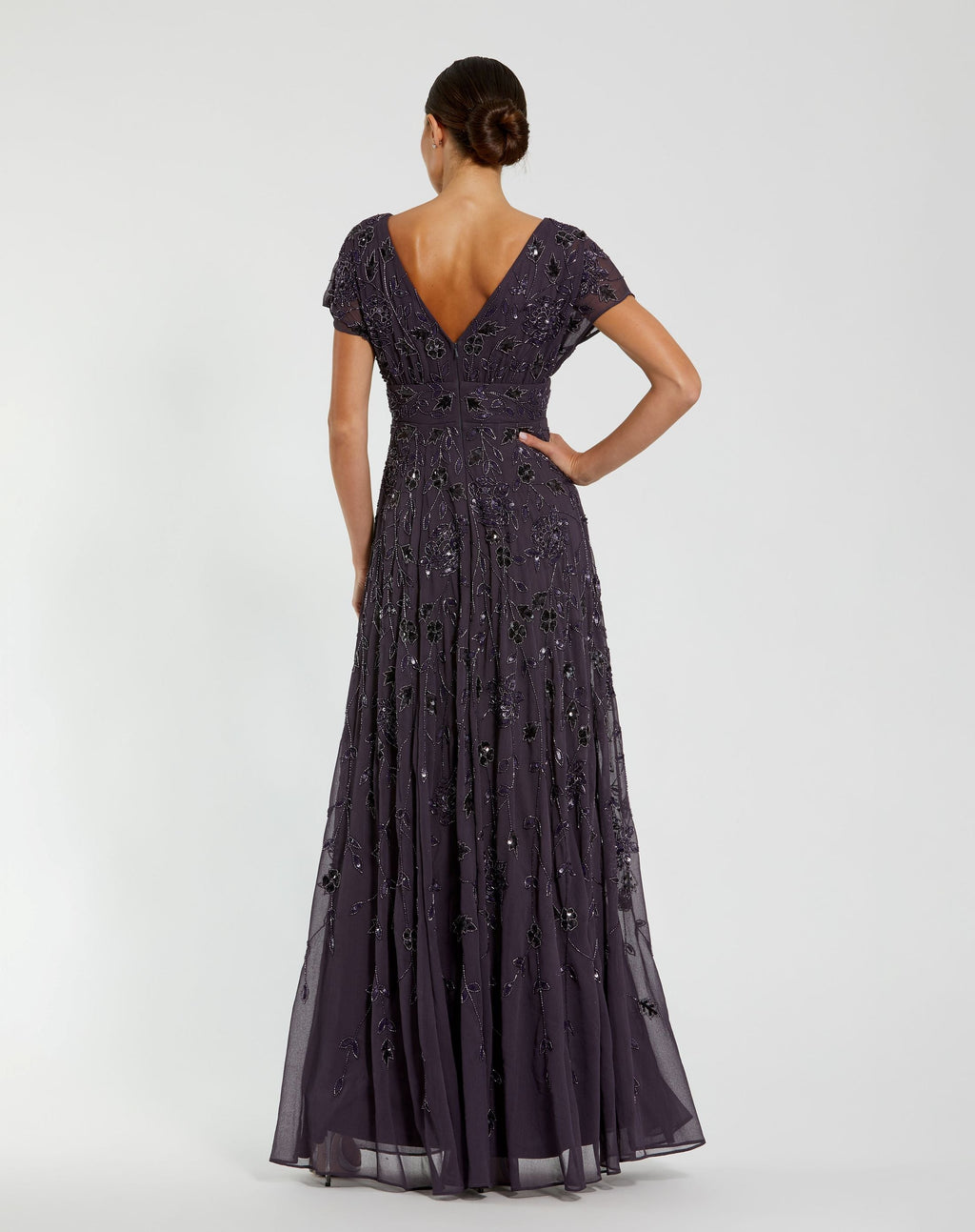 Purple Embellished Georgette A-Line Gown - Designer Collection