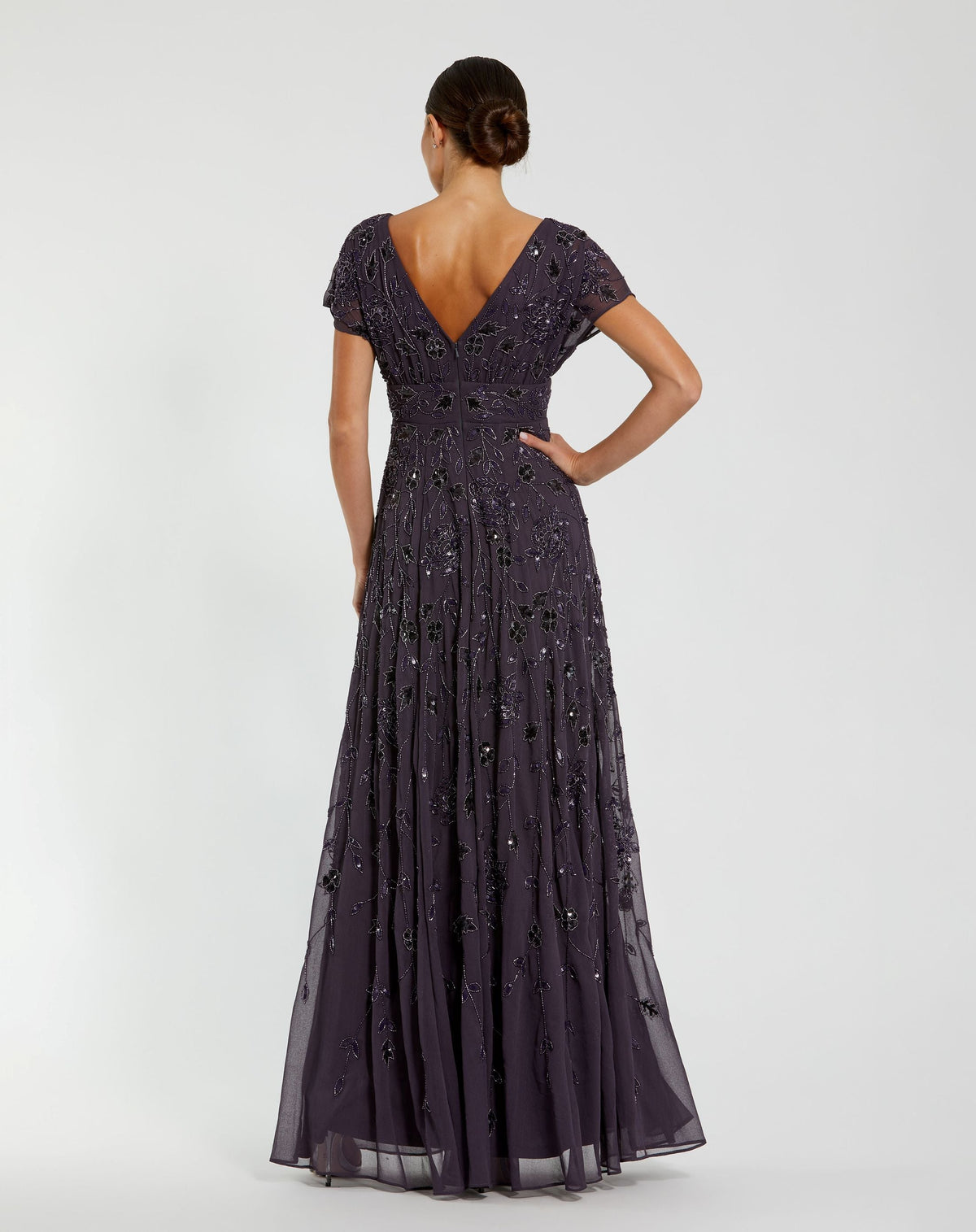 Purple Embellished Georgette A-Line Gown - Designer Collection