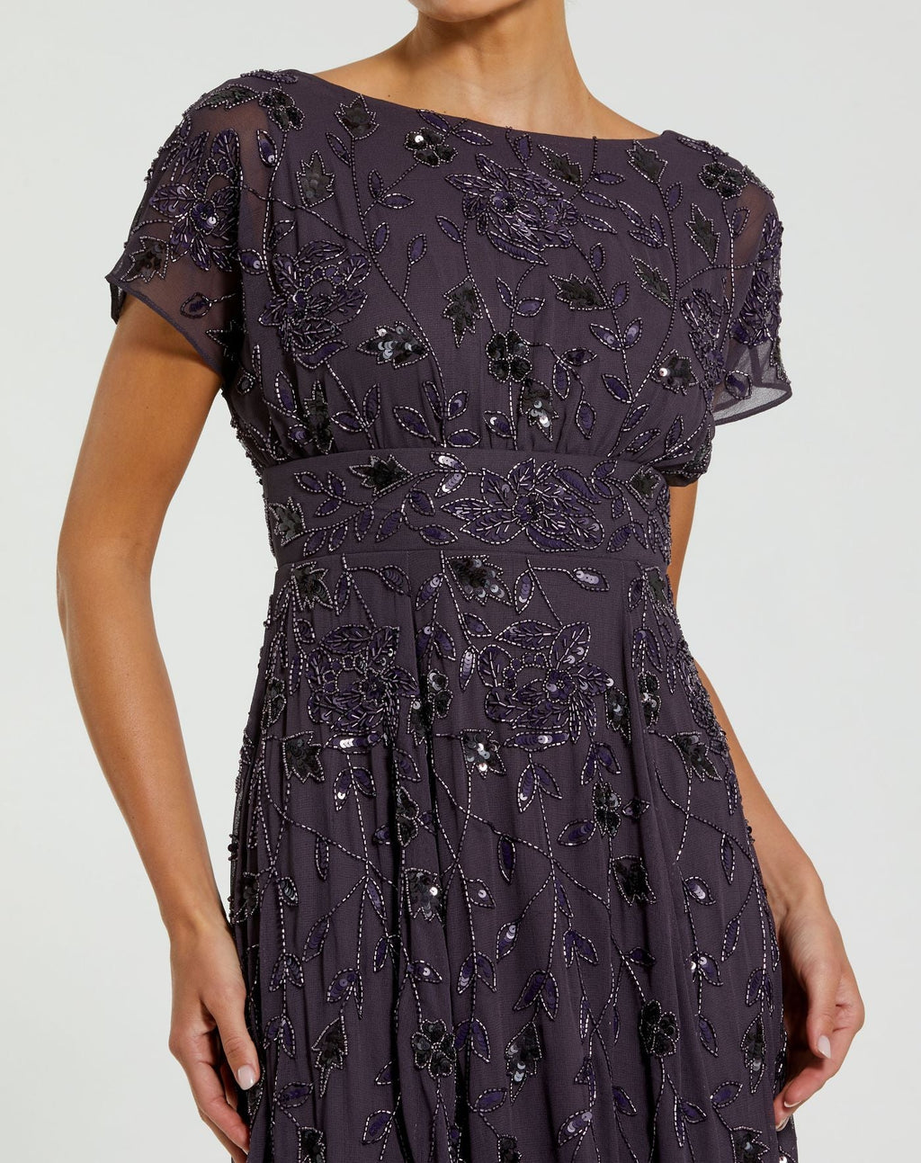 Purple Embellished Georgette A-Line Gown - Designer Collection