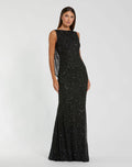 Black Beaded Open Back Column Gown Designer Collection