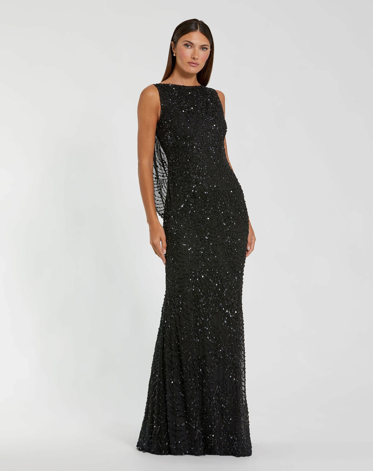 Black Beaded Open Back Column Gown Designer Collection