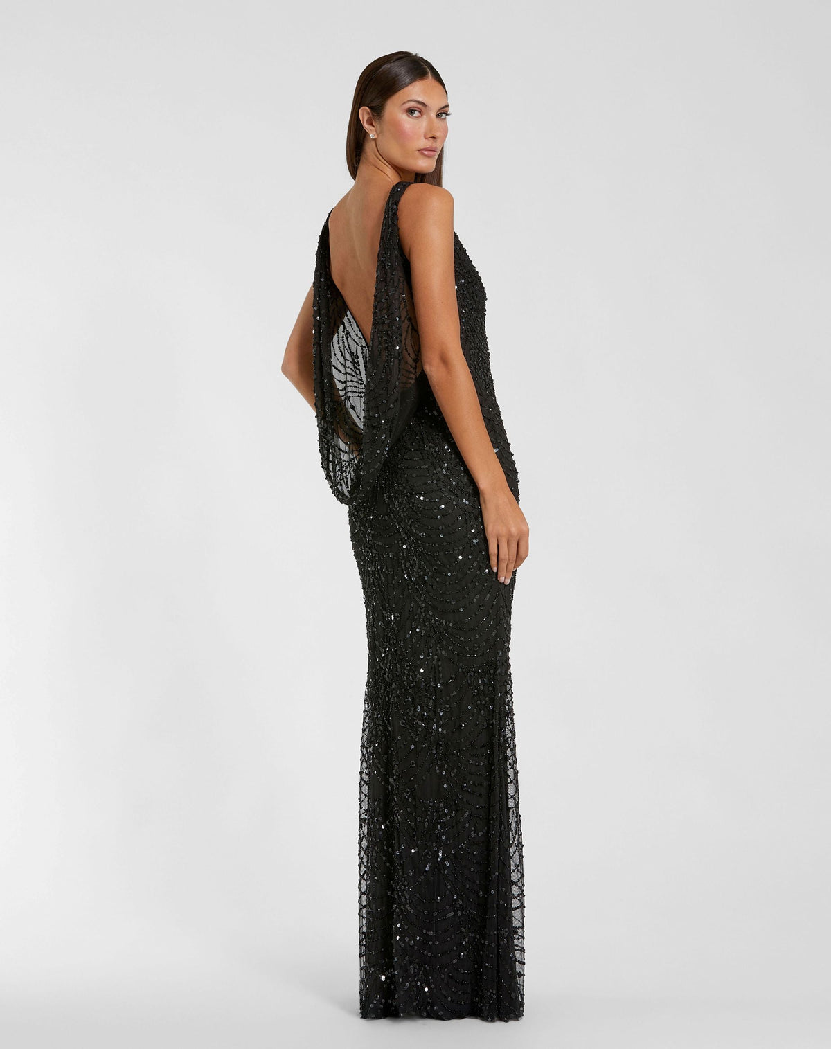 Black Beaded Open Back Column Gown Designer Collection