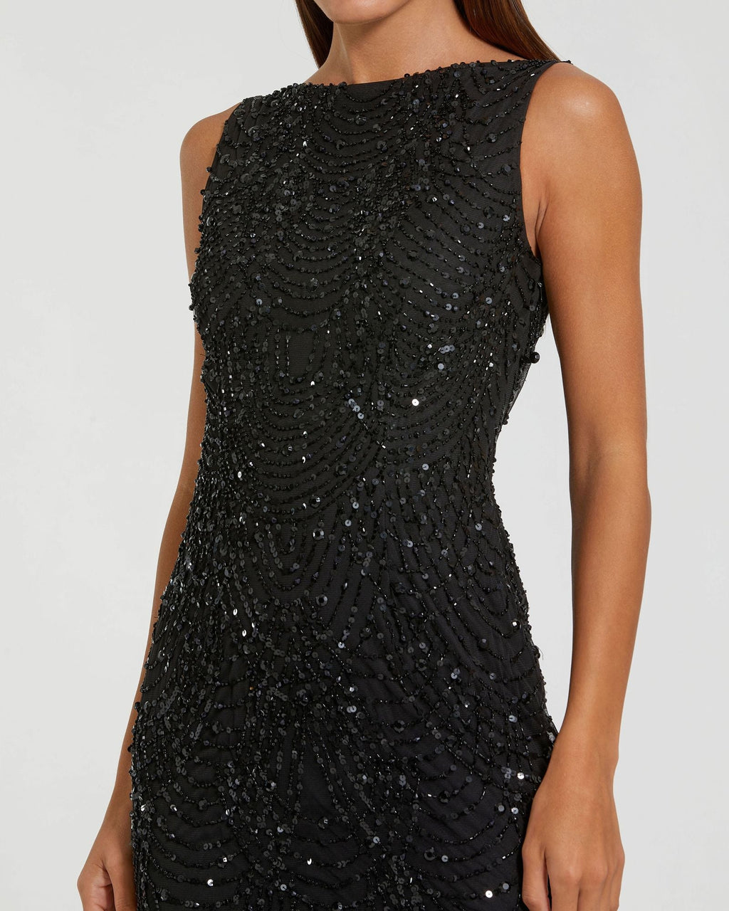 Black Beaded Open Back Column Gown Designer Collection