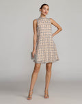 Silver Nude Crystal Embellished Shift Dress - Designer Collection