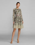 Multicolor Floral Long Sleeve Cotton Mini Dress - Designer Collection