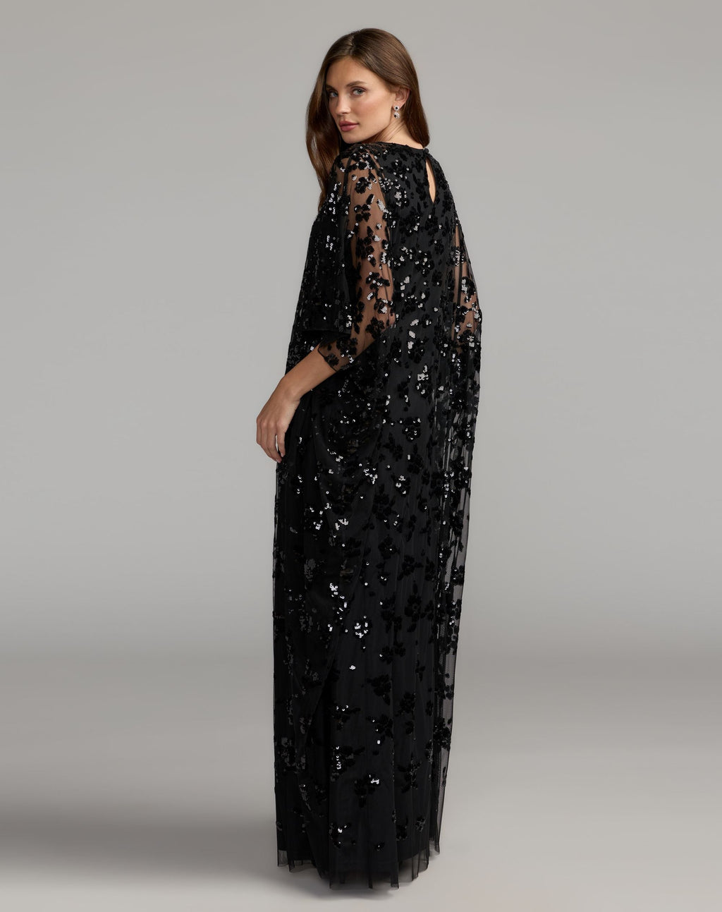 Black Sequin Embellished High Neck Kaftan Gown - Designer Collection