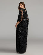 Black Sequin Embellished High Neck Kaftan Gown - Designer Collection