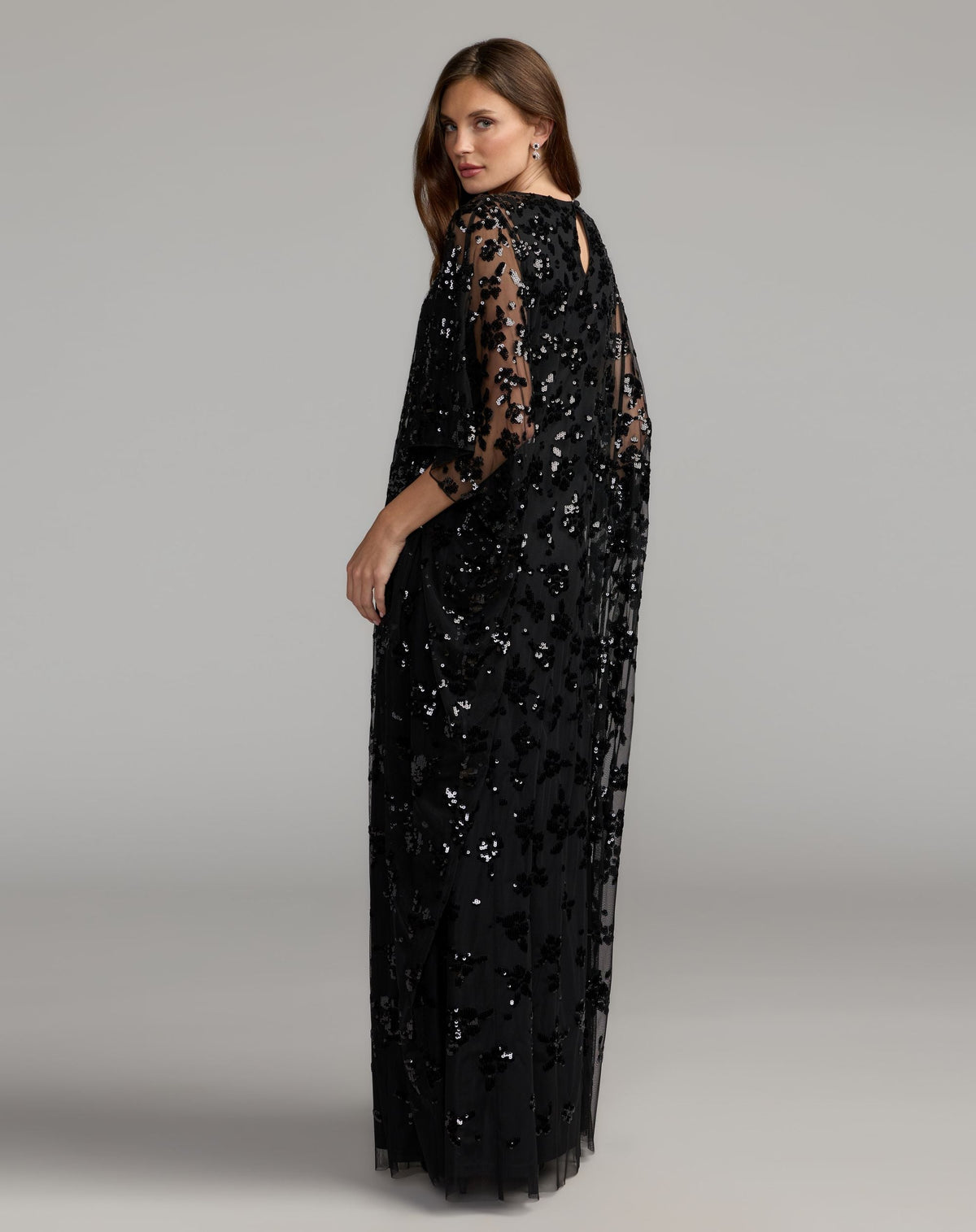 Black Sequin Embellished High Neck Kaftan Gown - Designer Collection