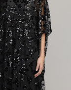 Black Sequin Embellished High Neck Kaftan Gown - Designer Collection