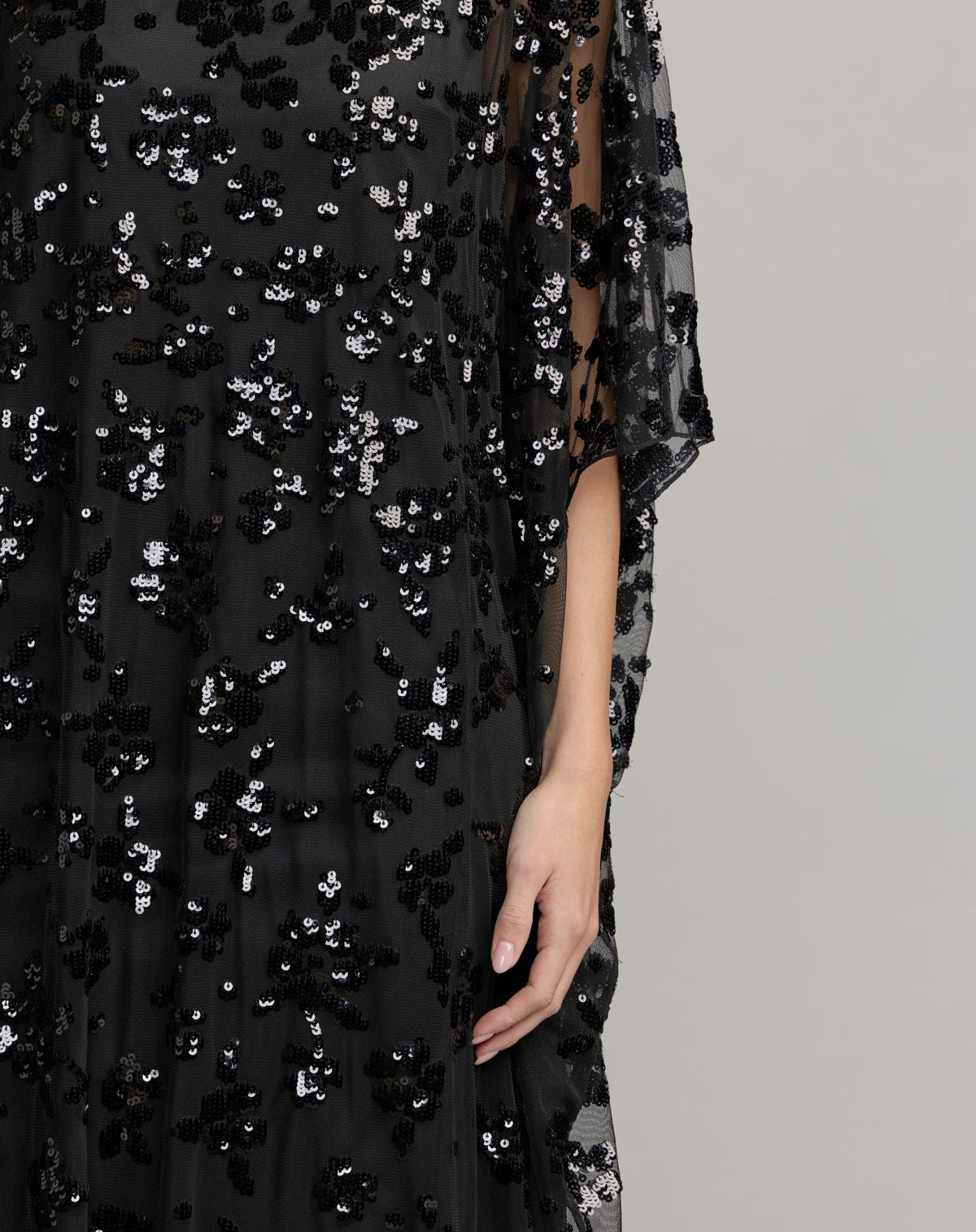 Black Sequin Embellished High Neck Kaftan Gown - Designer Collection