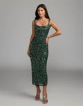 Emerald Sequin Sleeveless Midi Dress Designer Collection