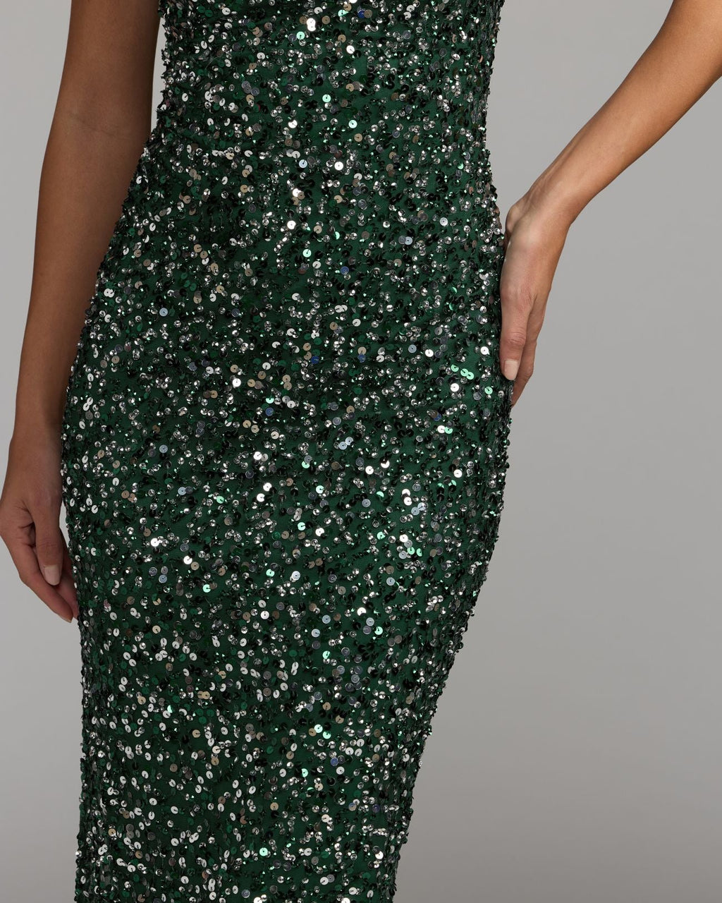 Emerald Sequin Sleeveless Midi Dress Designer Collection