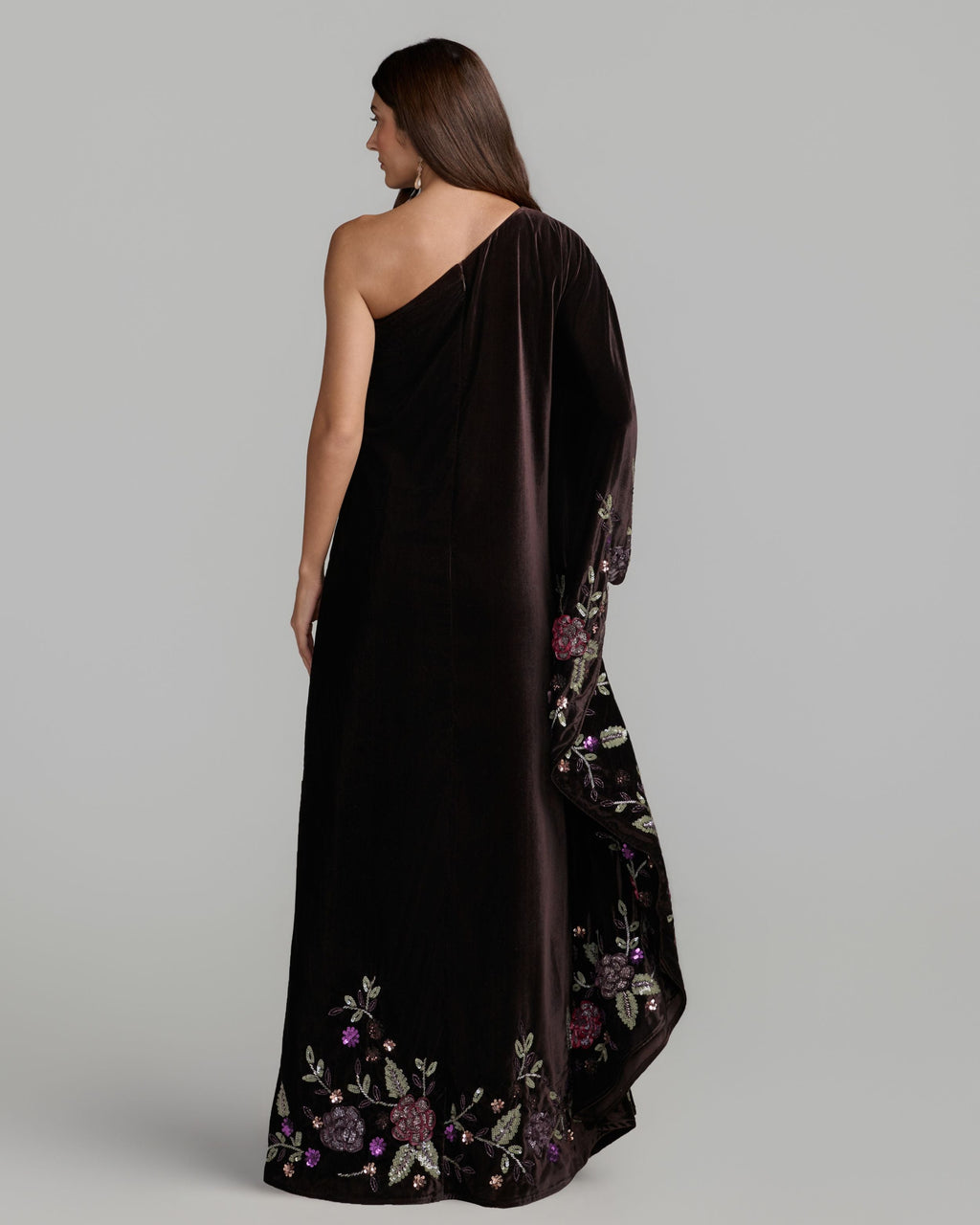 Burgundy Embellished Velvet Kaftan Gown Designer Collection