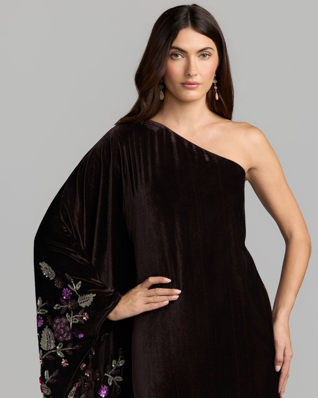 Burgundy Embellished Velvet Kaftan Gown Designer Collection