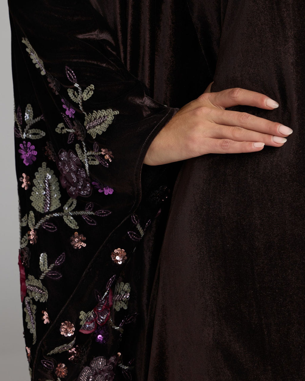 Burgundy Embellished Velvet Kaftan Gown Designer Collection