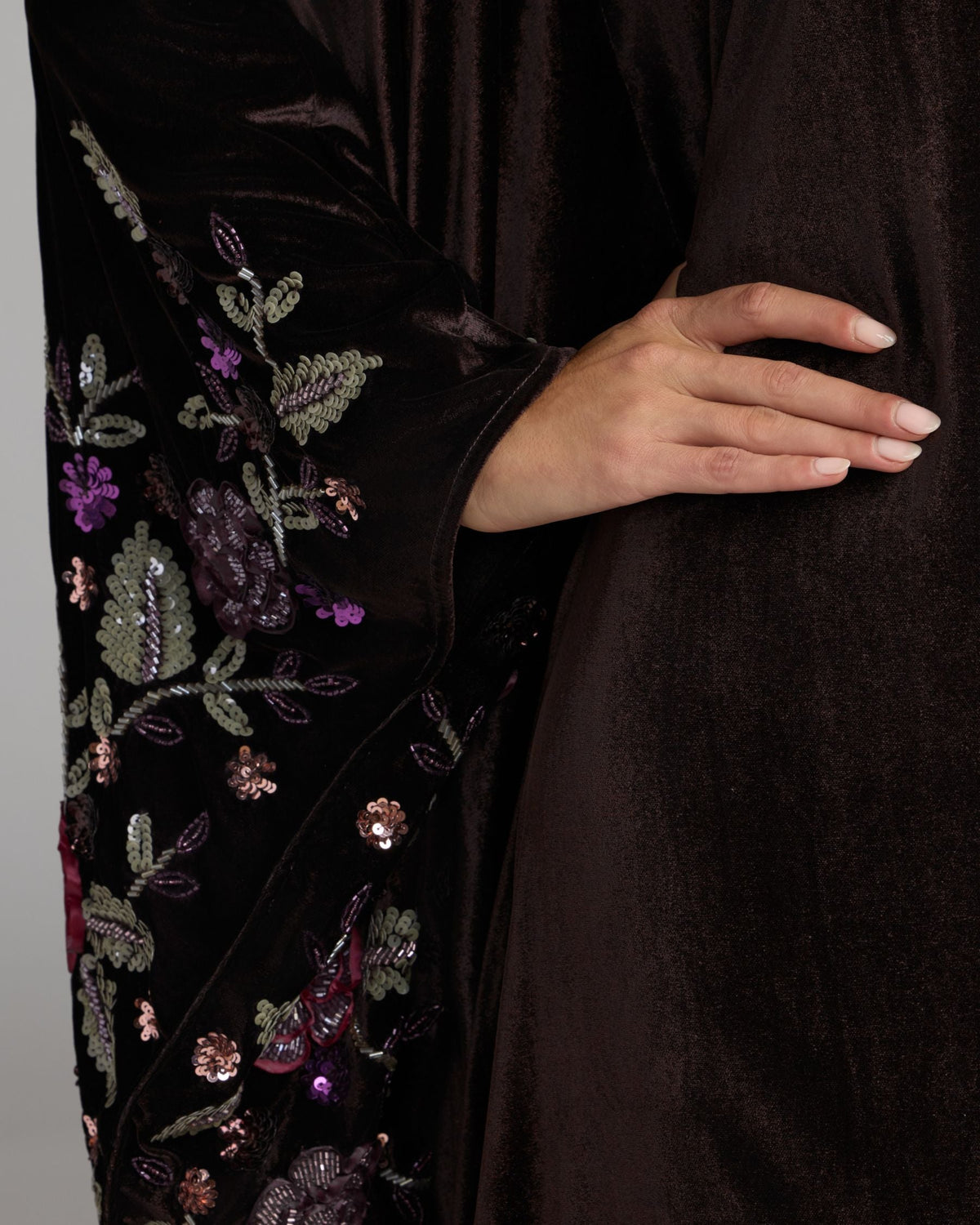 Burgundy Embellished Velvet Kaftan Gown Designer Collection