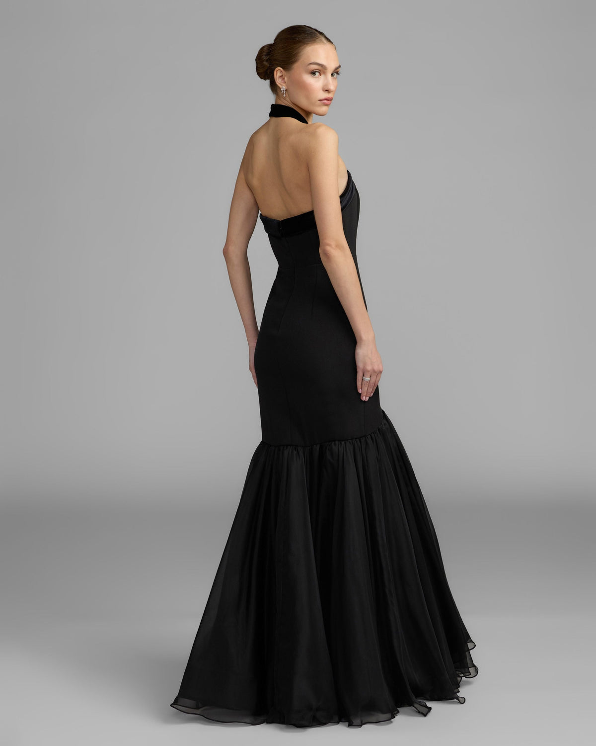 Black Velvet Bow Halter Mermaid Gown Designer Collection