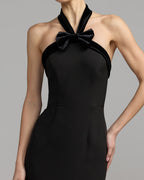 Black Velvet Bow Halter Mermaid Gown Designer Collection