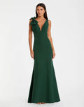 Petite Green Sleeveless V Neck Bow Detail Mermaid Gown Designer Collection