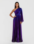 Petite Purple Pleated Charmeuse One Shoulder Ombre Gown
