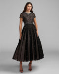 Petite Black Embellished Pearl Tulle Midi Dress - Designer Collection