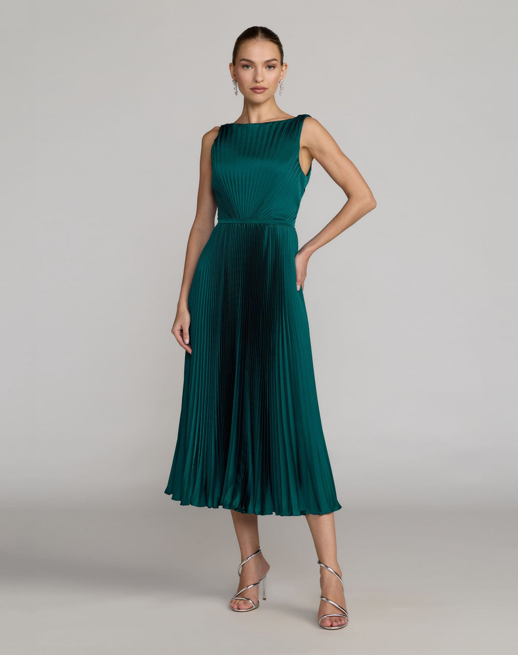 Petite Teal Sleeveless High Neck Pleated Midi Dress - Contemporary Collection