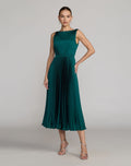 Petite Teal Sleeveless High Neck Pleated Midi Dress - Contemporary Collection