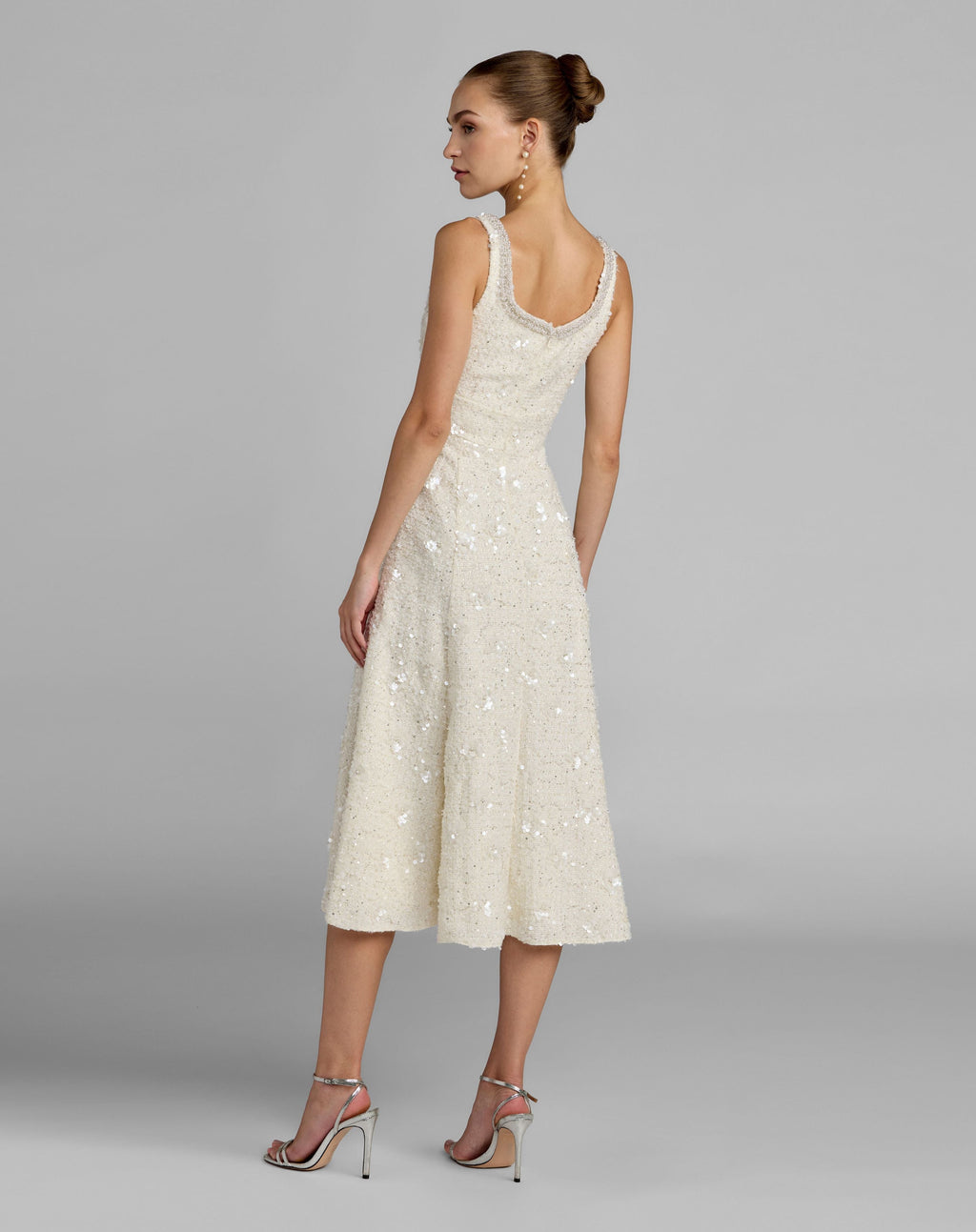 Petite Ivory Embellished Boucle Sleeveless A-Line Midi Dress - Designer Collection