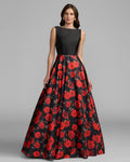 Petite Black And Red Floral Open Back Ball Gown Designer Collection