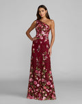Petite Red One Shoulder Floral Embroidered Gown - Designer Collection