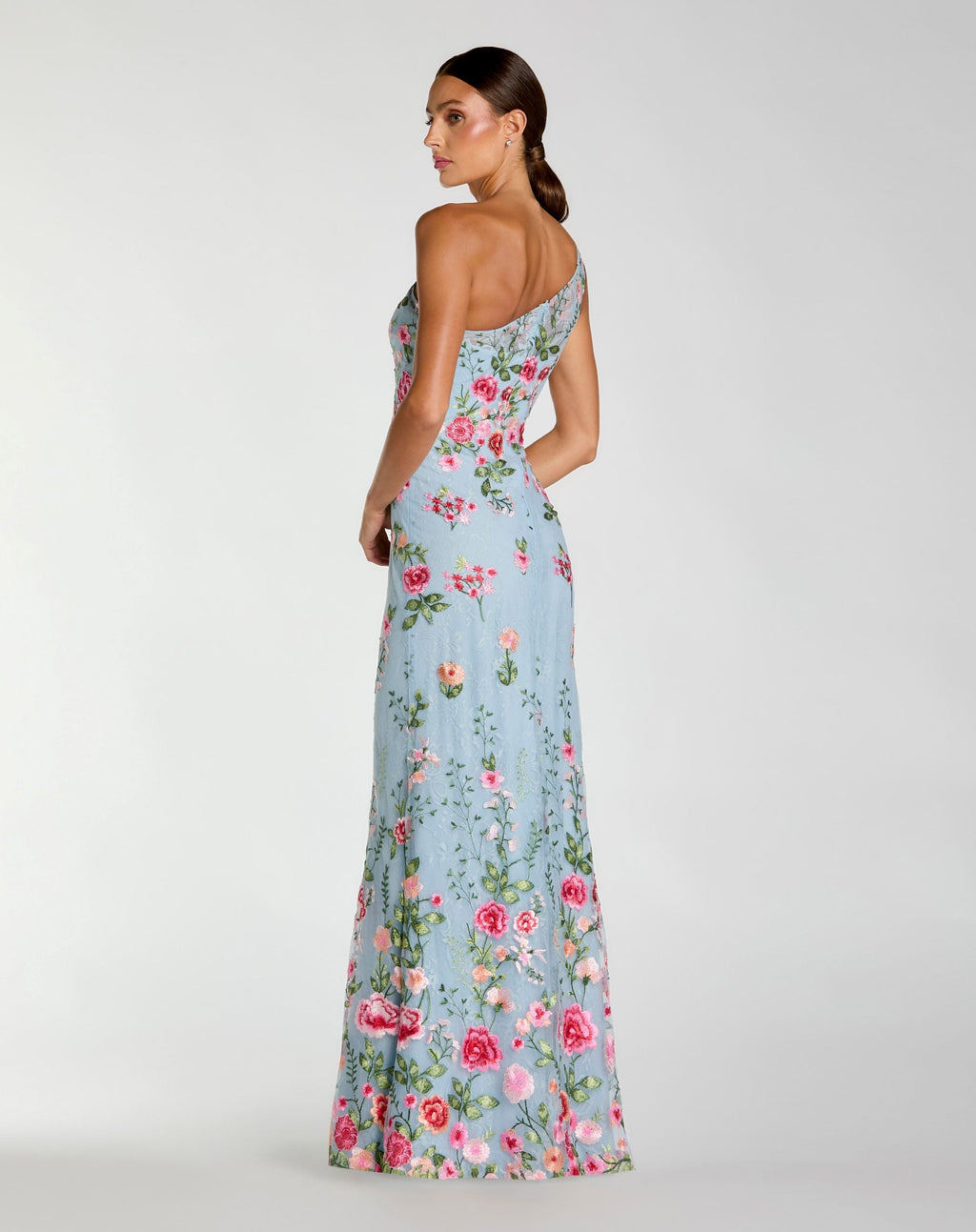 Petite Blue One Shoulder Floral Embroidered Gown - Designer Collection