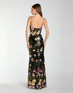 Petite Black Sleeveless Bustier Floral Applique Gown - Designer Collection