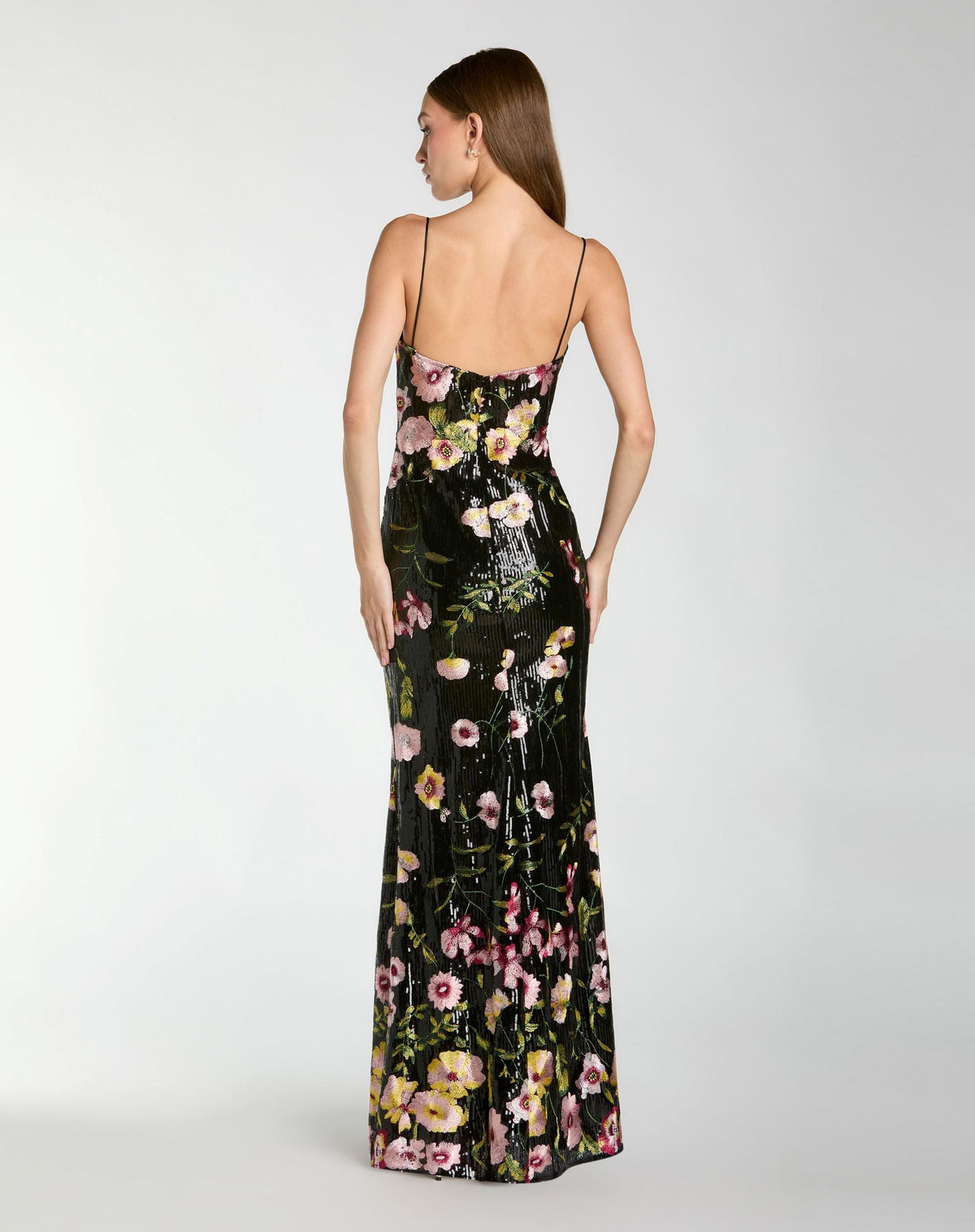 Petite Black Sleeveless Bustier Floral Applique Gown - Designer Collection