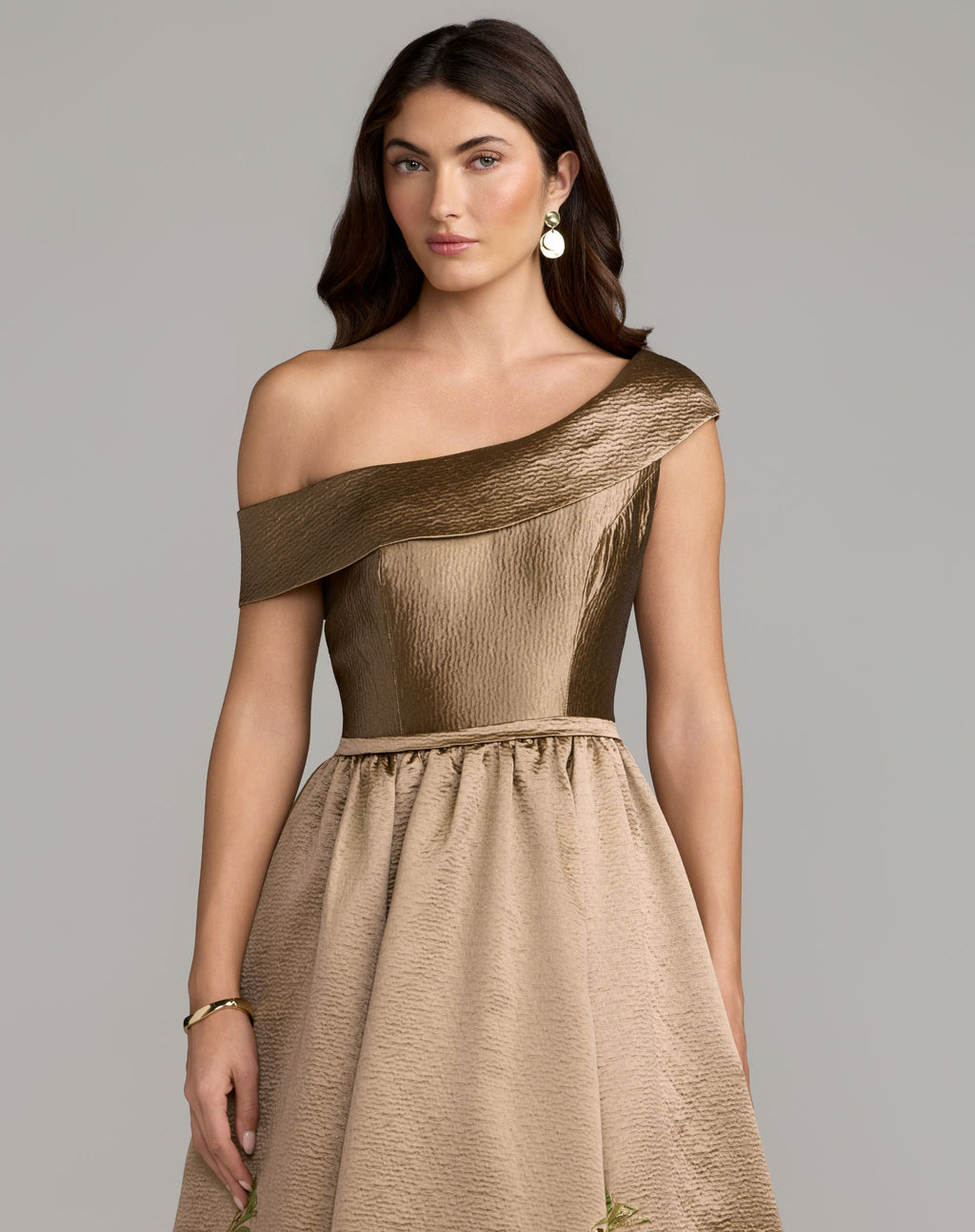 Petite Beige Floral Off The Shoulder Ballgown - Designer Collection